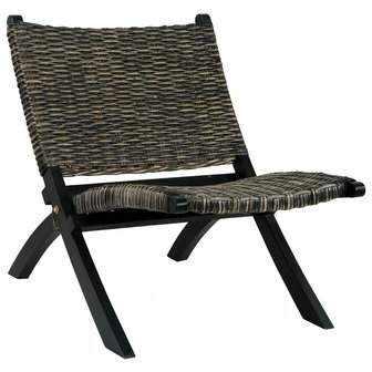 Meubelen-Online - Relaxstoel natuurlijk kubu rattan en mahoniehout zwart