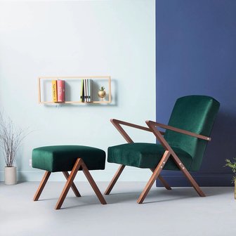 Sternzeit-design - Voetenbank Retrostar velvet groen vintage design