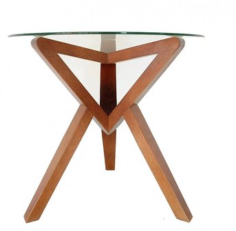 Sternzeit-design - Bijzettafel Retrostar hout met glas vintage