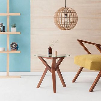 Sternzeit-design - Bijzettafel Retrostar hout met glas vintage