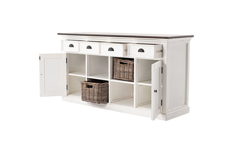 Meubelen-Online - Dressoir Studio wit met bruin blad 85x160x50cm