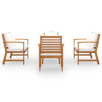 Loungeset Whoopy - 5 delig - met creme kussens - hout bruin