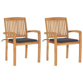 Tuinstoelen Mayfair set 2 st - met grijze kussens - massief teakhout