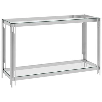 Sidetable 120x40x78 cm roestvrij staal en glas zilverkleurig