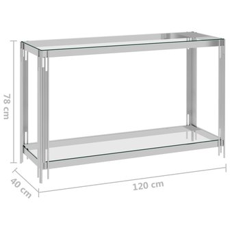 Bijzettafel 120x40x78 cm roestvrij staal en glas zilverkleurig