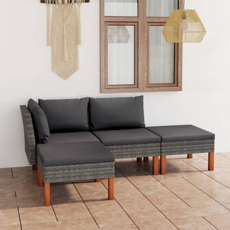 Loungeset Easy met kussens poly rattan grijs