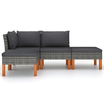 Loungeset Easy met kussens poly rattan grijs