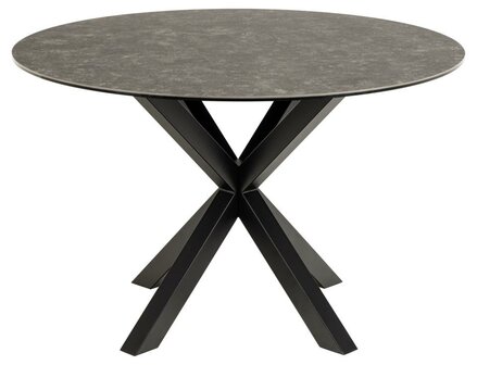 Eettafel Fairbanks rond 119cm zwart keramiek met metaal