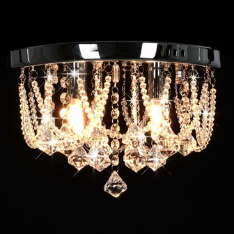 Kroonluchter Plafondlamp met kristallen kralen rond zilverkleurig