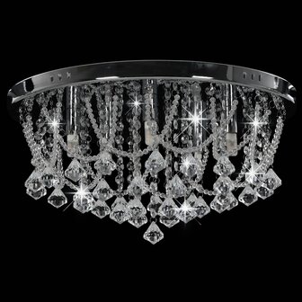 Kroonluchter Plafondlamp met kristallen kralen rond zilverkleurig