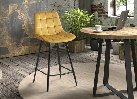 Counter chair Favo velvet geel barkruk kookeiland