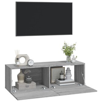 Tv-meubel Cugel wandgemonteerd 100x30x30 cm hout grijs