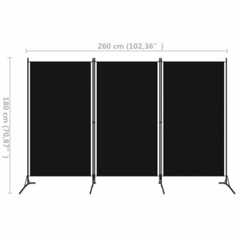 Kamerscherm Met 3 Panelen 260X180 Cm Zwart