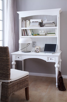 Meubelen-Online - Bureau secretaire Cottage wit met open vakken en lades