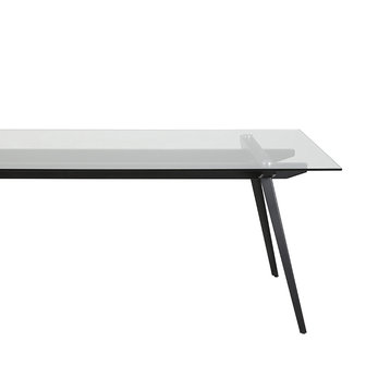 Eettafel Monti tafel helder glas met zwart metaal detail