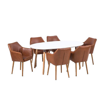Meubelen-Online Vergadertafel TOP Meeting met 6 stoelen bruin eethoek