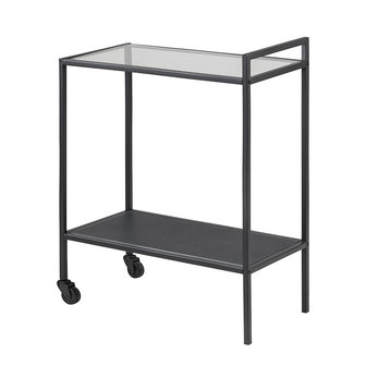 Meubelen-Online - Bijzettafel Honkytonk trolley met glas zijaanzicht