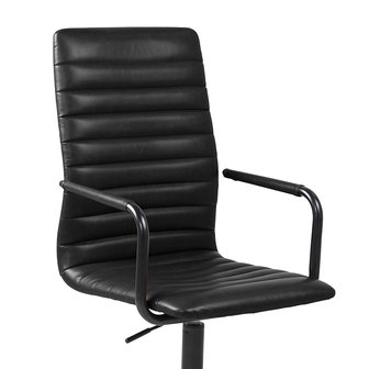 Bureaustoel Retro zwart PU leder met zwart metalen poten detail