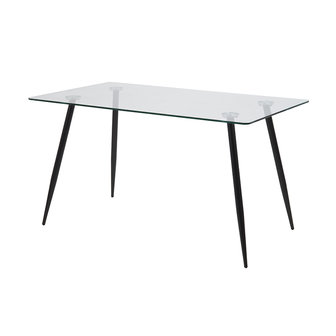 Meubelen-Online - Eettafel Fred glas met zwarte metalen poten