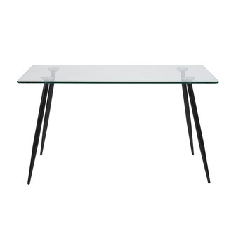 Eettafel Fred glas met zwarte metalen poten vooraanzicht
