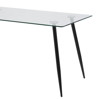 Eettafel Fred glas met zwarte metalen poten detail