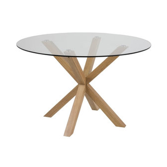 Meubelen-Online - Eettafel Bossa rond glas met houten poten