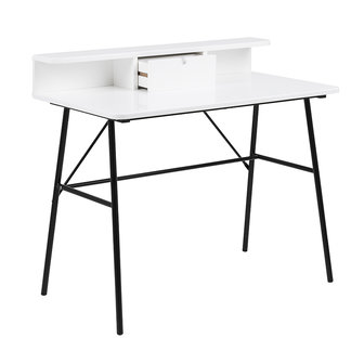 Meubelen-Online - Bureau Minx wit met zwart design lade geopend