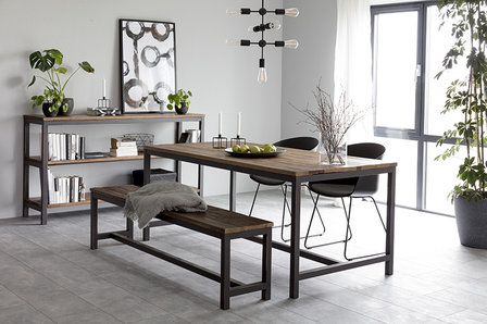 Meubelen-Online - Eettafel Vintage 90x180cm hout met metaal sfeer