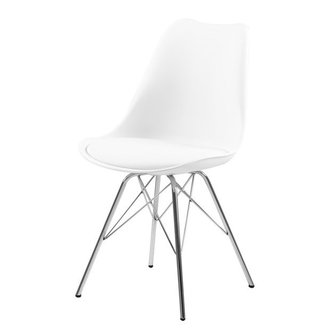 Meubelen-Online - Eetkamerstoel Plaisir set 4 stoelen wit chroom