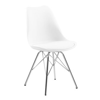 Meubelen-Online - Eetkamerstoel Plaisir set 4 stoelen wit chroom zijaanzicht