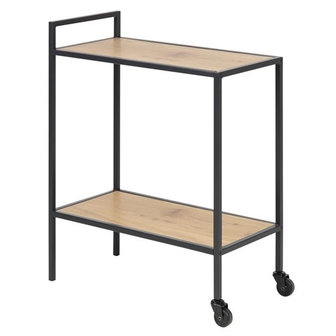 Meubelen-Online - Bijzettafel Honkytonk trolley met hout zijaanzicht