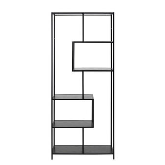 Meubelen-Online - Boekenkast Honkytonk 185cm asymmetrisch zwart vooraanzicht