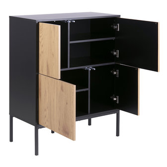 Meubelen-Online - Buffetkast Honkytonk zwart met hout highboard geopend
