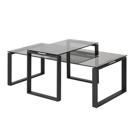 Meubelen-Online - Salontafel Magnus set 2 tafels rookglas met zwart