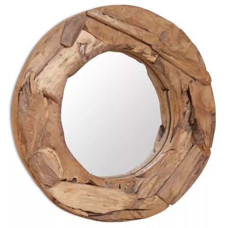 Decoratieve spiegel Wood rond 60 cm teakhout