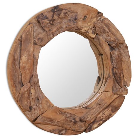 Decoratieve spiegel Wood rond 60 cm teakhout