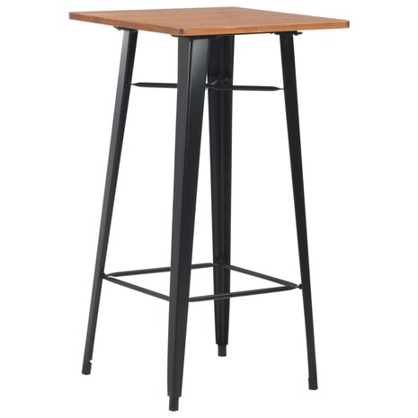 Bartafel Tom 60x60x108 cm massief hout staal zwart