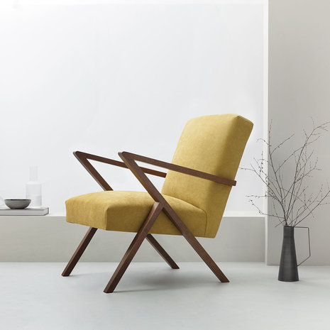 Meubelen-Online - Fauteuil Retrostar stof geel vintage design