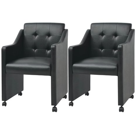 Meubelen-Online - Eetkamerstoelen Magda set 2 zwart met wieltjes