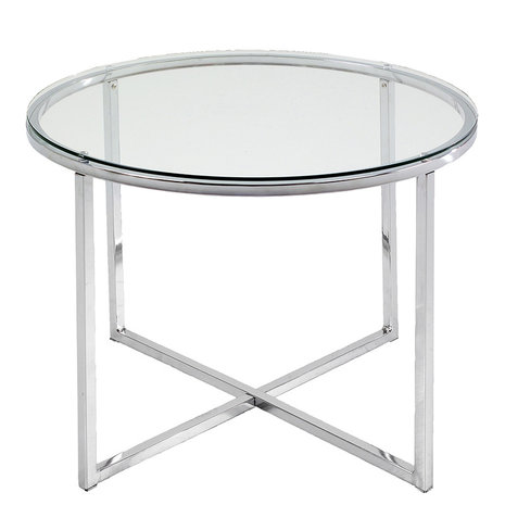 Bijzettafel Cross rond helder glas 