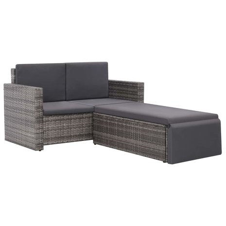 Meubelen-Online - Loungeset Lilian 2 delig met kussens poly rattan grijs