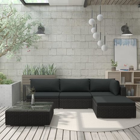 Meubelen-Online - Loungeset Karma met kussens poly rattan zwart