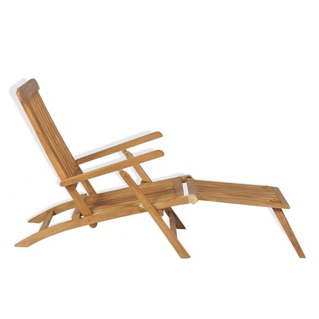 Meubelen-Online - Ligstoel Deckchair met voetensteun massief teakhout
