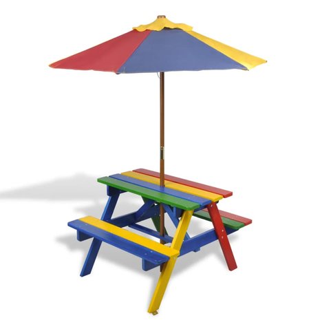 Meubelen-Online - Kinderpicknicktafel met banken en parasol hout meerkleurig