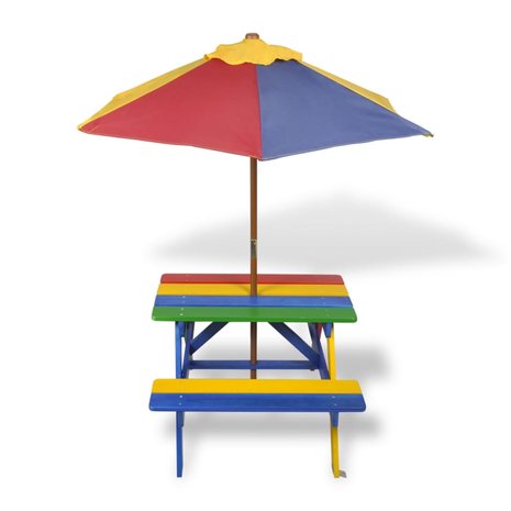 Meubelen-Online - Kinderpicknicktafel met banken en parasol hout meerkleurig