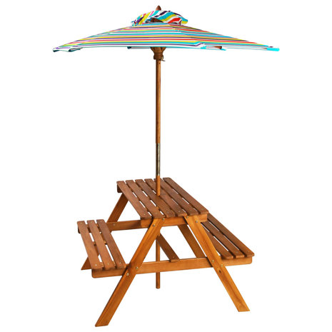 Meubelen-Online - Kinderpicknicktafel met parasol 79x90x60 cm massief acaciahout
