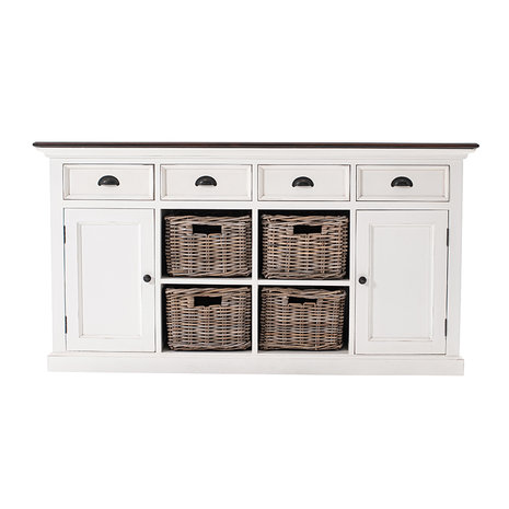 Meubelen-Online - Dressoir Studio wit met bruin blad 85x160x50cm
