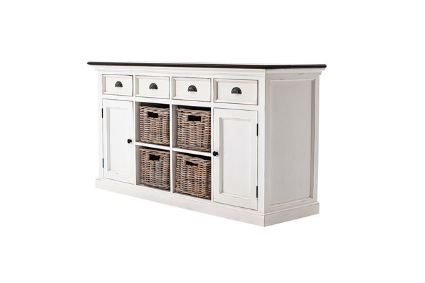 Meubelen-Online - Dressoir Studio wit met bruin blad 85x160x50cm