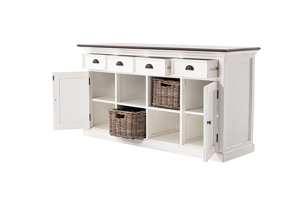 Meubelen-Online - Dressoir Studio wit met bruin blad 85x160x50cm