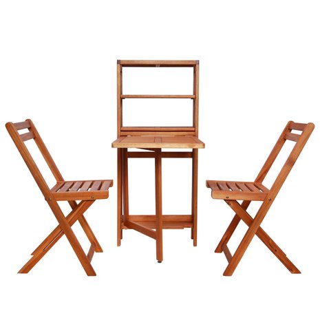Meubelen-Online - Tuinset 2 stoelen met tafel en kast hout inklapbaar